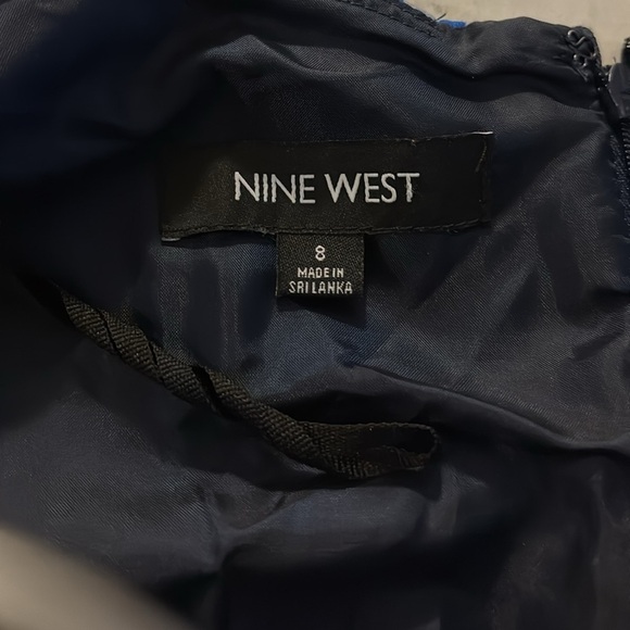 Nine West navy multi floral fitted flare dress Sz 8 - Picture 12 of 13